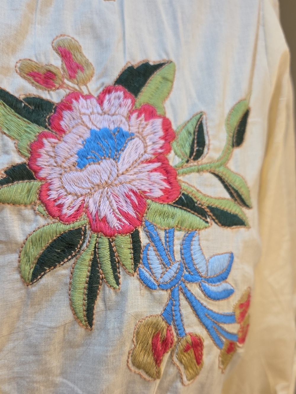Nwt XL,L,M Jennifer&Grace Embroidered Cream/yellow  Peplum Tie-Waist Blouse - Picture 16 of 17